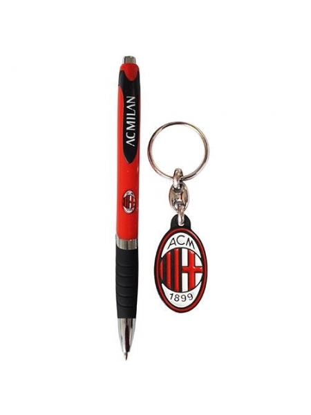 Set penna plastica e portachiavi con logo ufficiale MILAN